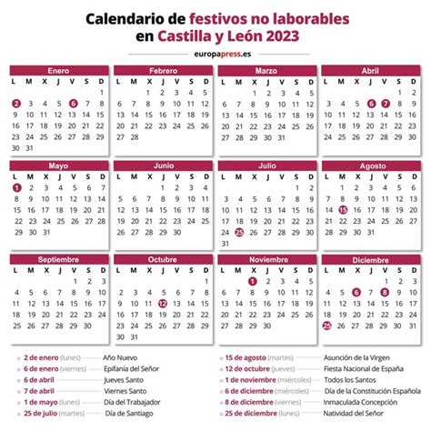 Calendario laboral 2023 días festivos y puentes en Castilla y León