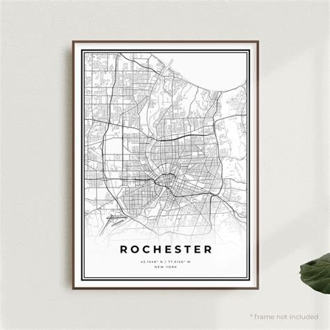 Rochester Map Print Rochester Street Map Poster New York Etsy