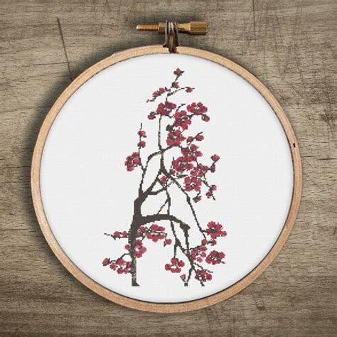 Asian Cherry Blossom Tree Cross Stitch Pattern Vintage Etsy