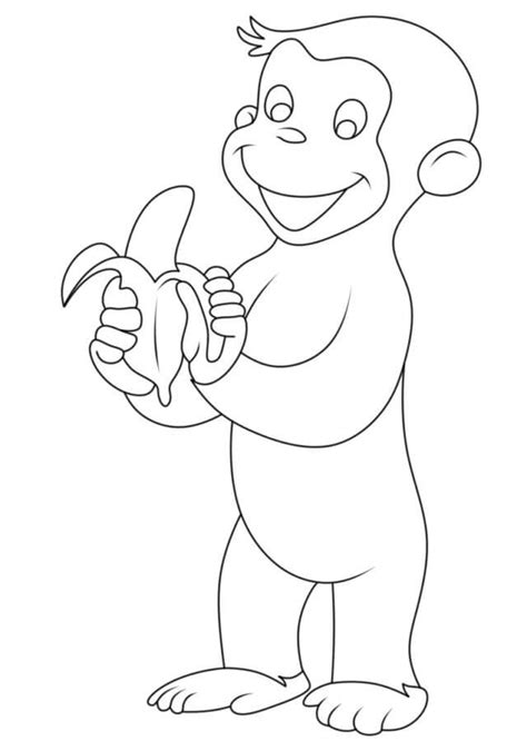 Bonito Curioso George Come Uma Banana Para Colorir Imprimir E Desenhar