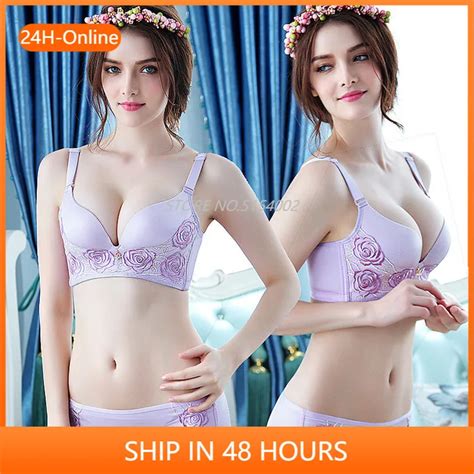2020 Sex Underwear Women Rose Lace Bra Suit 3D Massage Cup Air Permeability Gathering Without