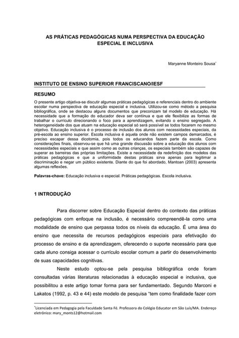 As PrÁticas PedagÓgicas Numa Perspectiva Da EducaÇÃo Especial E