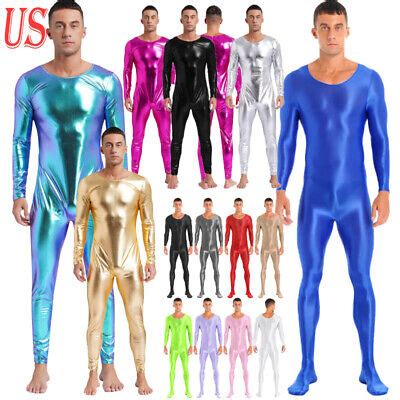 Mens Full Body Bodysuit Shiny Oil Round Neck Bodystocking Lingerie Nightwear EBay