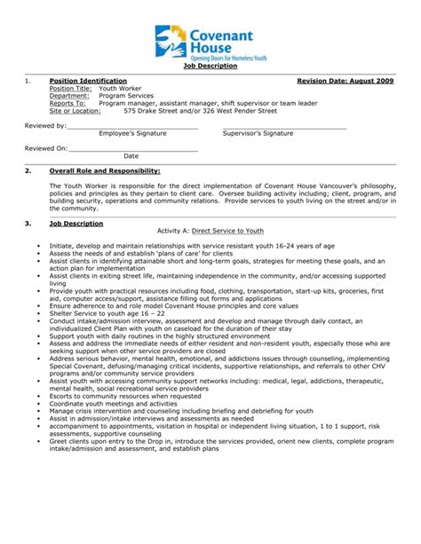 Job Description Youth Worker