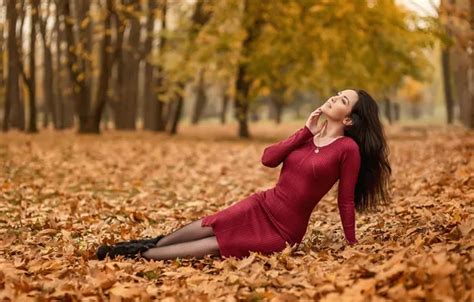 Wallpaper brunette red dress A Diakov George for mobile and desktop section девушки