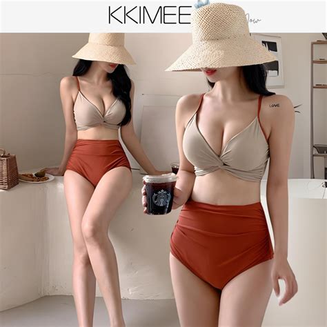KKimee現貨兩件式高腰 扭結深領SE 比基尼泳衣 兩截式泳衣 BIKINI 泳裝 蝦皮購物