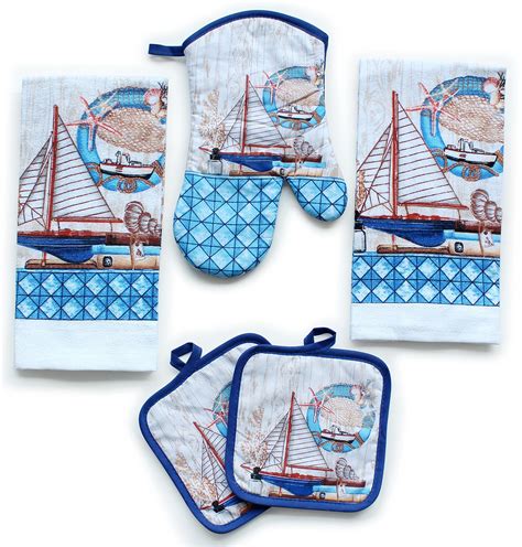 Kitchen Decor Linen Set Includes 2 Dish Towels, 2 Square Pot Holders,1 ...