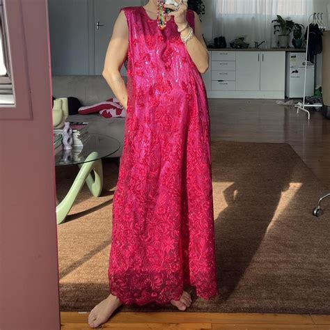 Hot Pink Vintage Full Length Gown With Metallic Depop
