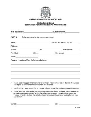 Fillable Online NOMINATION FORM FOR BISHOPS REPRESENTATION TO Fax Email