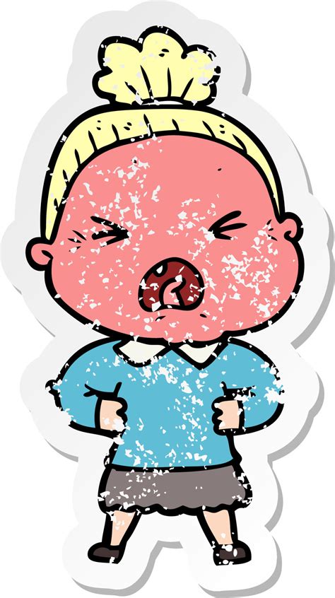 Distressed Sticker Of A Cartoon Angry Old Woman 11749511 Vector Art At