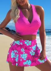 Criss Cross Floral Print Neon Rose Red Bikini Set Modlily USD 41 98