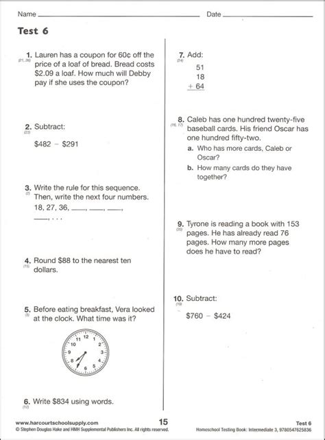 Saxon Math Intermediate 5 Cumulative Tests