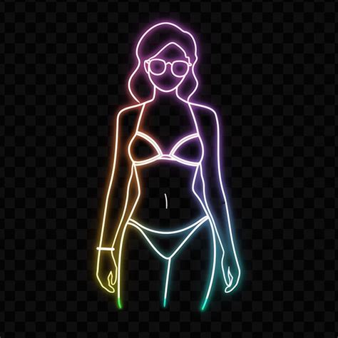 Psd Curvy Woman In Bikini Neon Minimalist Art Design With Simple Neon Line Art Simple Glow