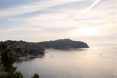 Aerial view of peaceful coastal landscape near Nice, France, with