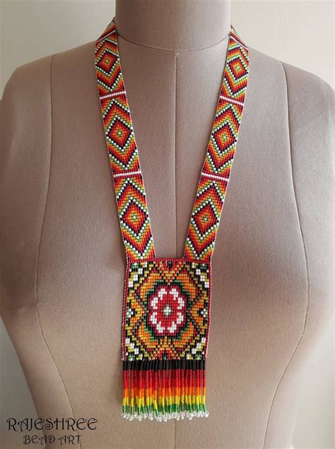 Traditional Multi Color Beaded Necklace Loom Beaded Necklace With