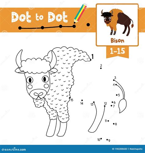 Dot To Dot Educational Game And Coloring Book Bison Animal Cartoon