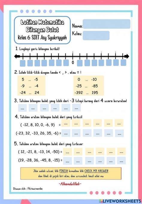 Bilangan Bulat Activity For 6 Preschool Activity Worksheets Math