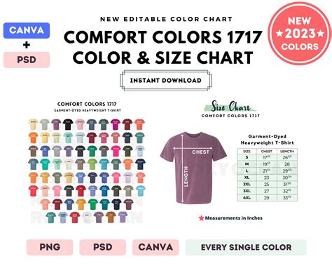 Comfort Colors Color Size Chart Editable Canva Etsy