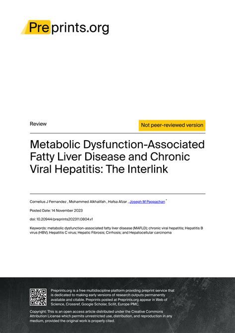 Pdf Metabolic Dysfunction Associated Fatty Liver Disease And Chronic