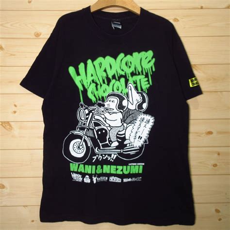 Hardcore Chocolate ハードコアチョコレート 日後に死ぬワニ デカプリント Tee 半袖 Tシャツ バイク メンズ 黒 Mサイズ AA イラストキャラクター