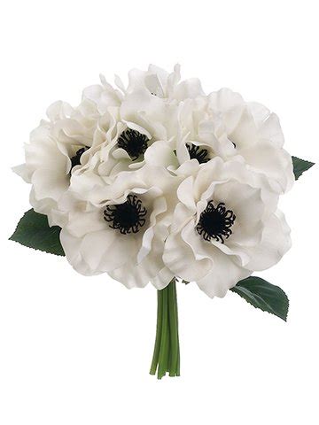 10" Real Touch Anemone Bouquet | White | Artificial | 6 pieces | Silk Flower Depot