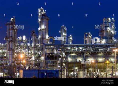 Petrochemical Industrial Plant At Night Stock Photo Alamy