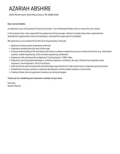 Technical Recruiter Cover Letter Velvet Jobs