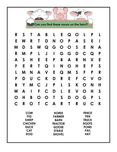 Printable Farm Word Search Worksheets School Images Puzzles For Kids