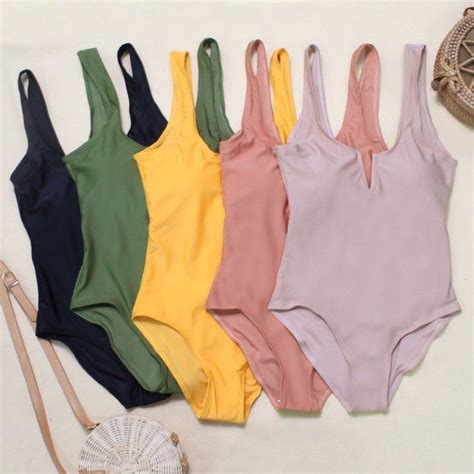 V Collar One Piece Swimsuit Nude Swimsuit Women Swimwear Monokini Padded Swimwear Shopee
