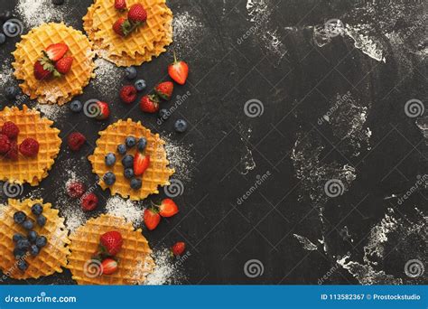 Round Belgium Waffles With Berries Stock Image Image Of Belgian