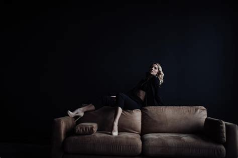 Premium Photo Portrait Of Candid Authentic Elegant Sexy Model Blonde Girl Posing In Black