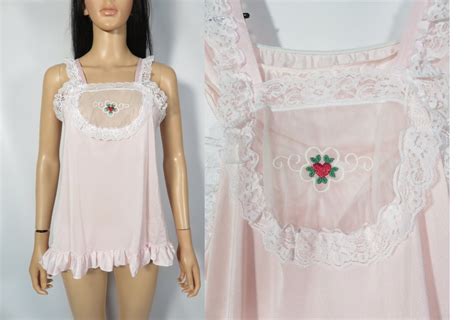 Vintage S Frilly Pink Piece Pajama Lingerie Panty Set With Sheer Panel Made In USA Size M Etsy