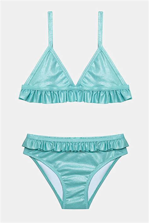 Kız Çocuk Shiny Blue Triangle Bikini Takımı PLAPXM8524IY MN6 Mint Yeşili Penti