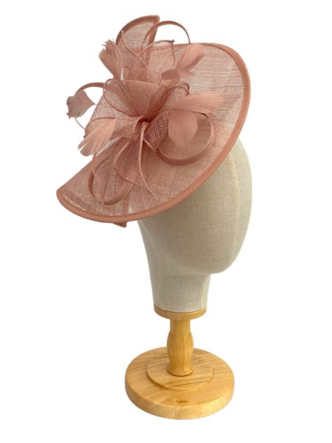 Large Sinamay Nude Pink Looped Fascinator With Feathers
