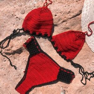 Crochet Bikini Set Sexy Set Knitted Swimsuit Brazilian Bottom Handmade Boho Style Halter