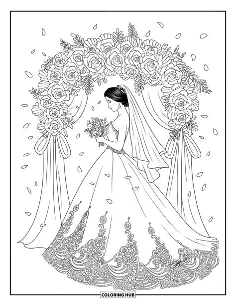 90+ Desenhos de Vestido de Noiva para colorir para Crianças e Adultos