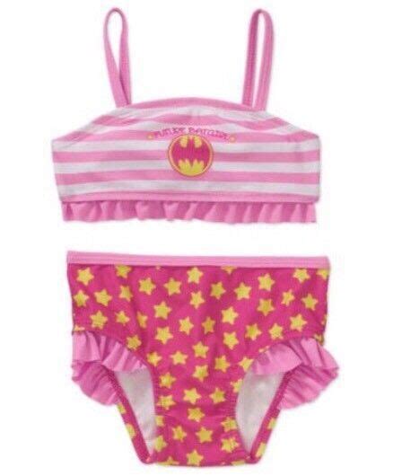 NEW Baby Girl DC ComicsFuture Batgirl Pink Ruffle Trim Bikini Swimsuit