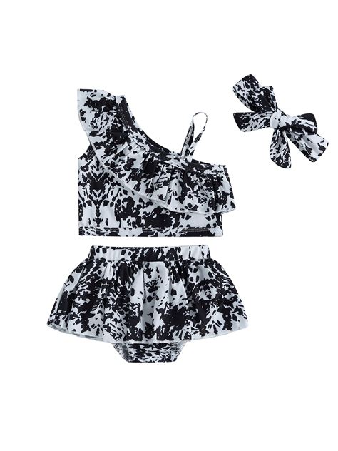 Mubineo Pcs Baby Girls Swimsuit One Shoulder Ruffle Swim Top Bottom Bikini Set Infant Bathing