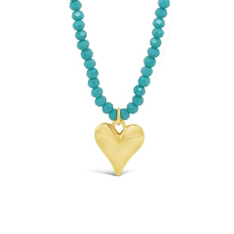 Absolute Gold Heart And Tourquoise Beads Necklace Gold 17 N2195tq