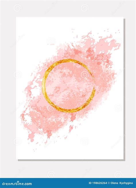Rose Gold Nude Art Frame With Pink Brush Strokes And Golden Round Frame Pastel Watercolor