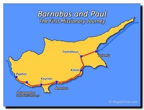 Map charting the Route of Barnabas and Paul on their first Missionary Journey