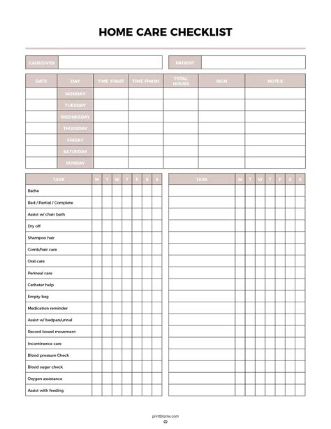 Caregiver Daily Checklist Template | Daily checklist, Home health aide