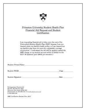 Fillable Online Princeton University Student Health Plan Financial Aid