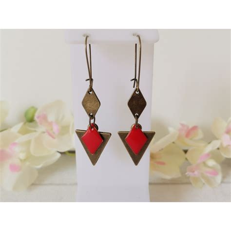 Kit Boucles D Oreilles Pendentif Triangle Bronze Et Rouge Kit Boucles