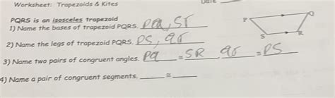 Solved Worksheet Trapezoids And Kites Date Pqrs Is An Isosceles