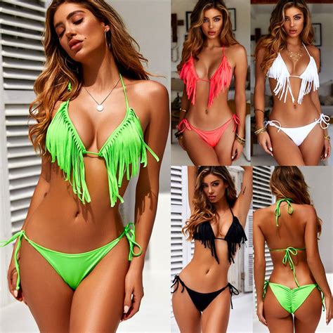 Mulheres Push Up Macio Bandage Bikini Set Sexy Swimsuit Tassel Swimwear Moda Mai Uk Aliexpress