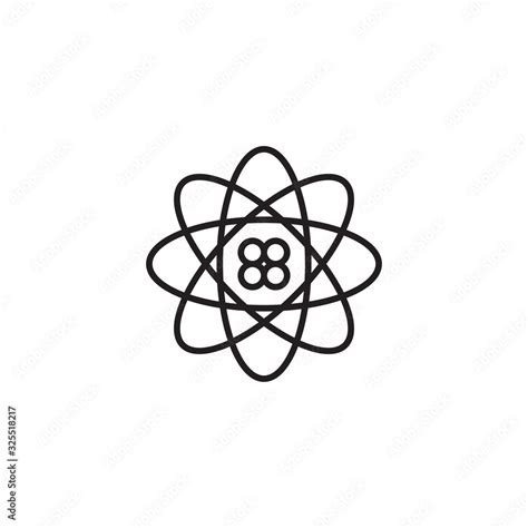 Quantum icon. Science sign. Nuclear symbol. Electrons and protons. Atom