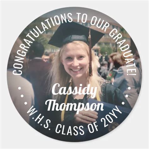 Any Text Graduation Photo Congratulations Modern Classic Round Sticker Zazzle