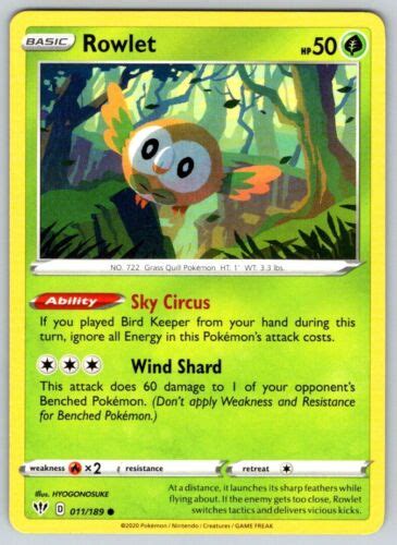 Rowlet Common Swsh Darkness Ablaze Nm M Pokemon Tcg Ebay