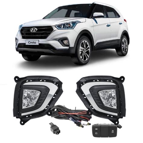 Kit Farol Milha Hyundai Creta Moldura Cromada Em Diante Shocklight